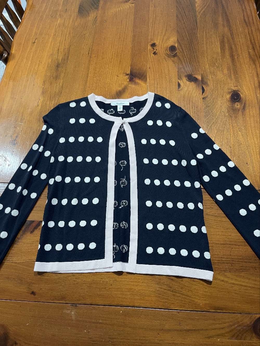 Max‎ Mara Womens Classic Black Pale Pink Polka Dot Cardigan Sweater Size Small